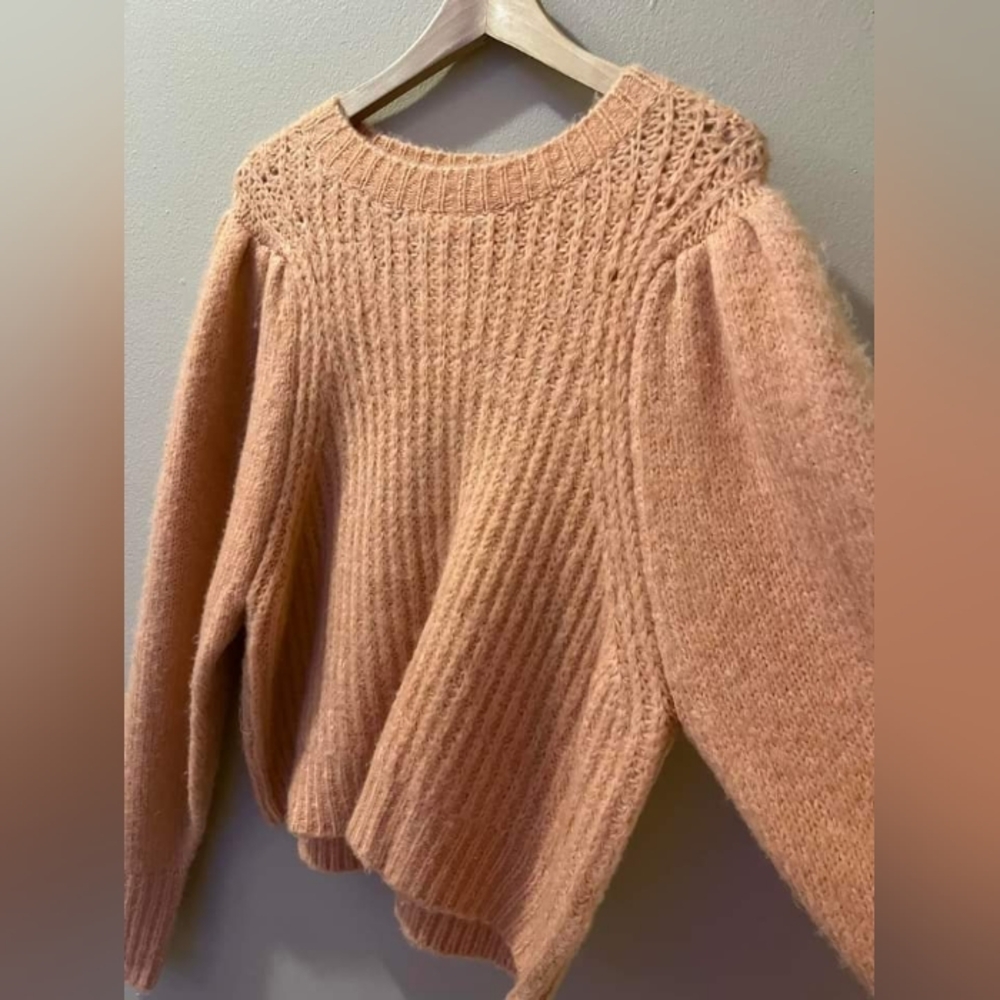 NEW Topshop Chunky Sweater Women’s Size 14 Pleated Sleeve Cropped Pullover Pink - Picture 5 of 9